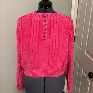 POL Vibrant Pink Cable Knit Crew Neck Sweater SzM